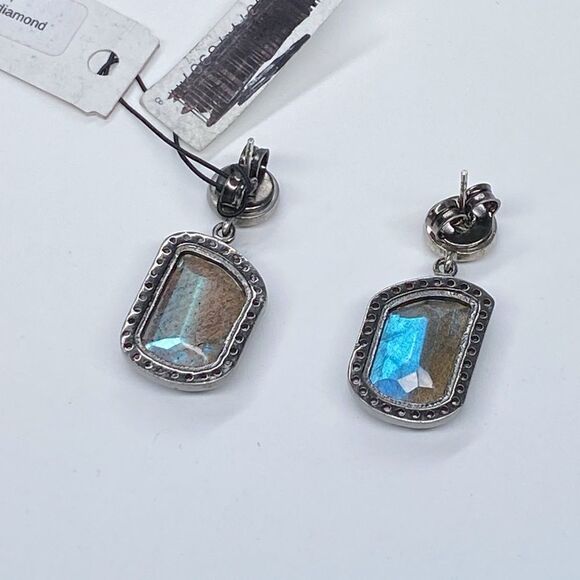 Adornia Fine Black Rhodium Sterling Silver Labradorite Diamond Drop Earrings - Picture 5 of 15